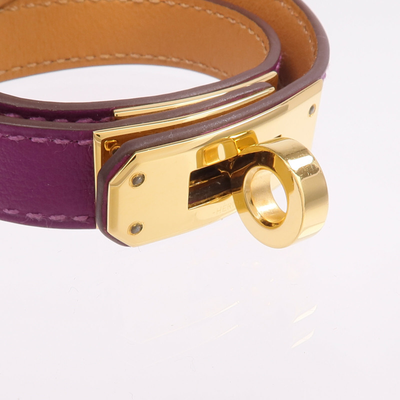 HERMES Swift皮革Kelly Double Tour Bracelet金扣手鐲-5