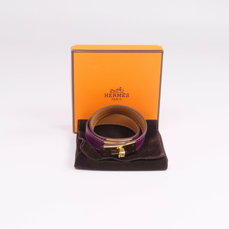 HERMES Swift皮革Kelly Double Tour Bracelet金扣手鐲-10