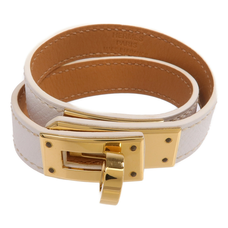 HERMES Epsom皮革Kelly Double Tour Bracelet金扣手鐲-0