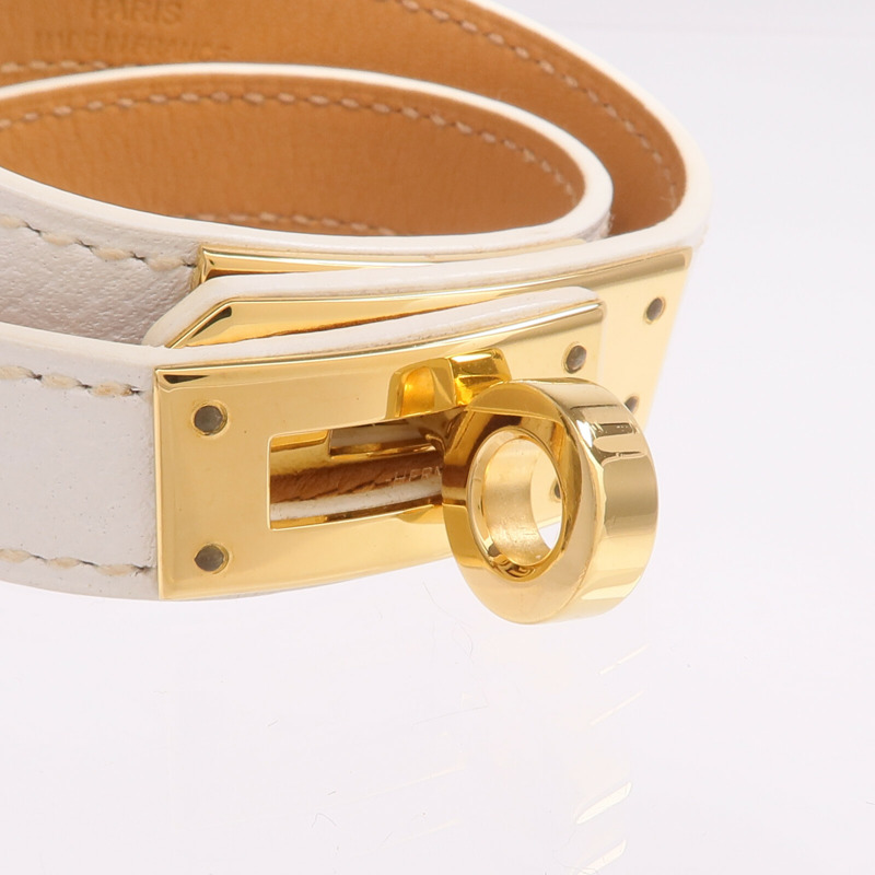 HERMES Epsom皮革Kelly Double Tour Bracelet金扣手鐲-4