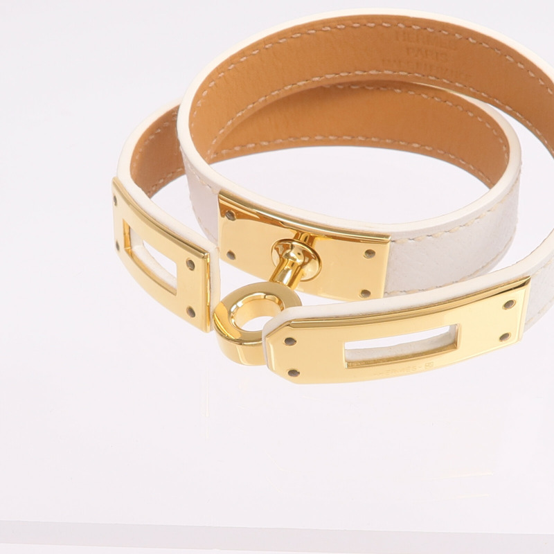 HERMES Epsom皮革Kelly Double Tour Bracelet金扣手鐲-5