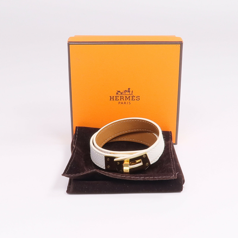 HERMES Epsom皮革Kelly Double Tour Bracelet金扣手鐲-9