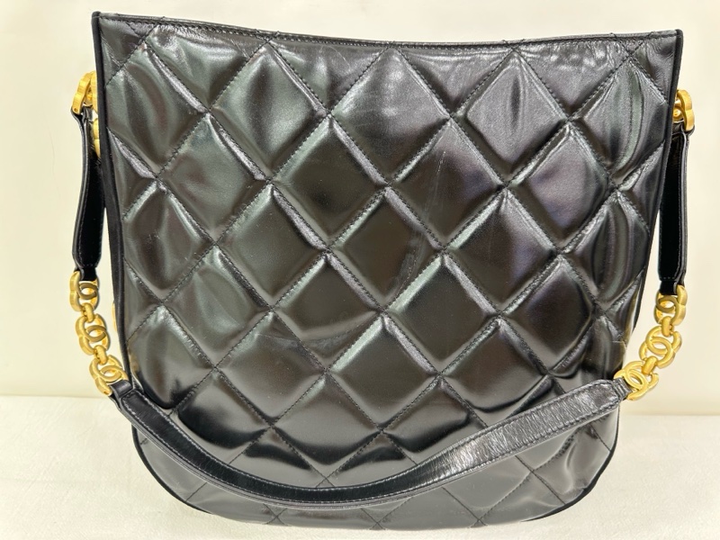 香奈兒/Chanel 22A嬉皮hobo黑金光面腋下 晶片款-2