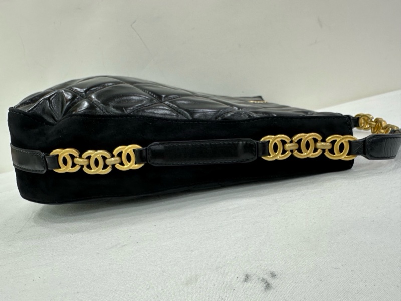 香奈兒/Chanel 22A嬉皮hobo黑金光面腋下 晶片款-5