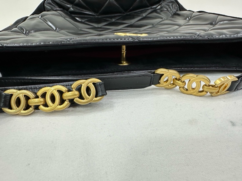 香奈兒/Chanel 22A嬉皮hobo黑金光面腋下 晶片款-8