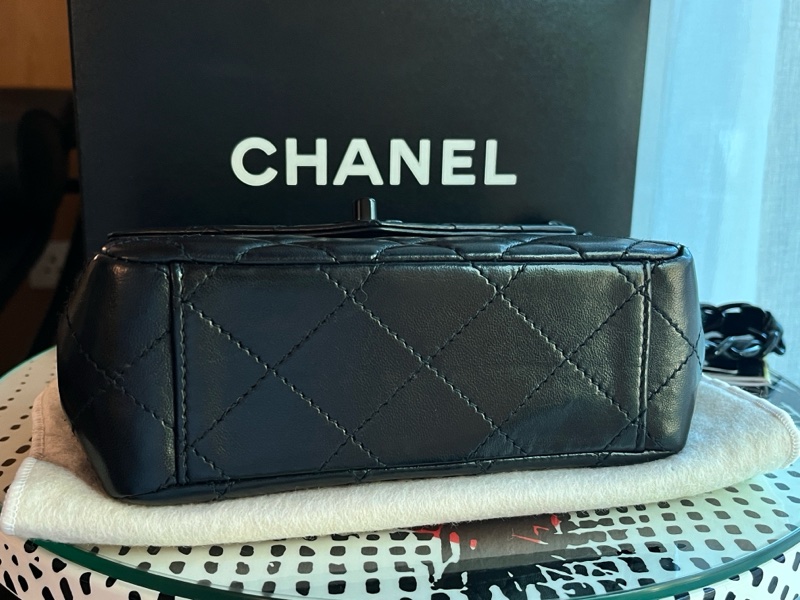 香奈兒CHANEL So Black 中古包 稀有全黑系列側背老香 方胖粗背帶肩背款-7