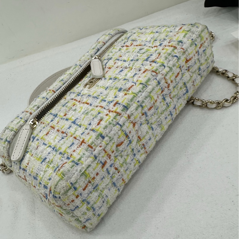 Chanel 香奈兒 25C 白色金扣毛呢LP便當盒 有購證-4