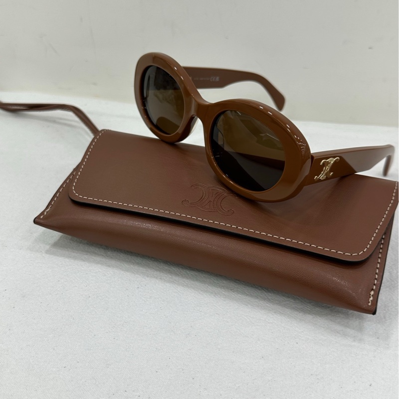 Celine赛琳新款焦糖色椭圆猫眼小框太阳镜-7