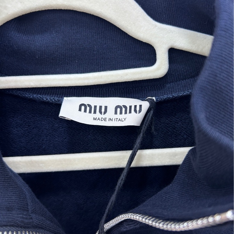 MiuMiu繆繆 25fw藍色半高領棉質短外套 拉鍊口袋抽繩運動外套 XS碼-2