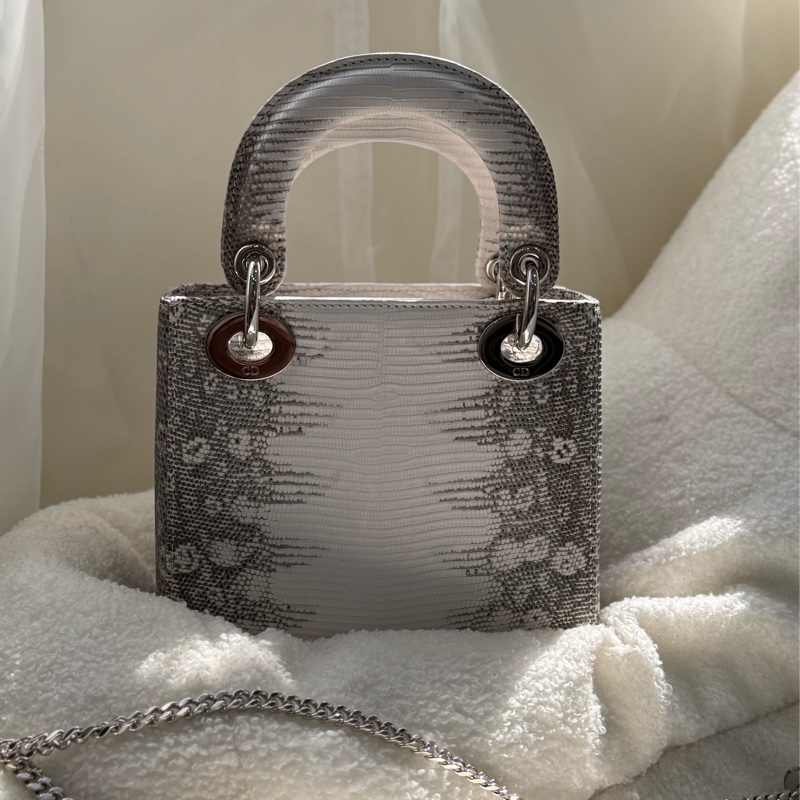 (台灣購證🇹🇼全配)全新 lady Dior 喜馬拉雅原色蜥蜴皮黛妃包 專櫃約五十萬-1