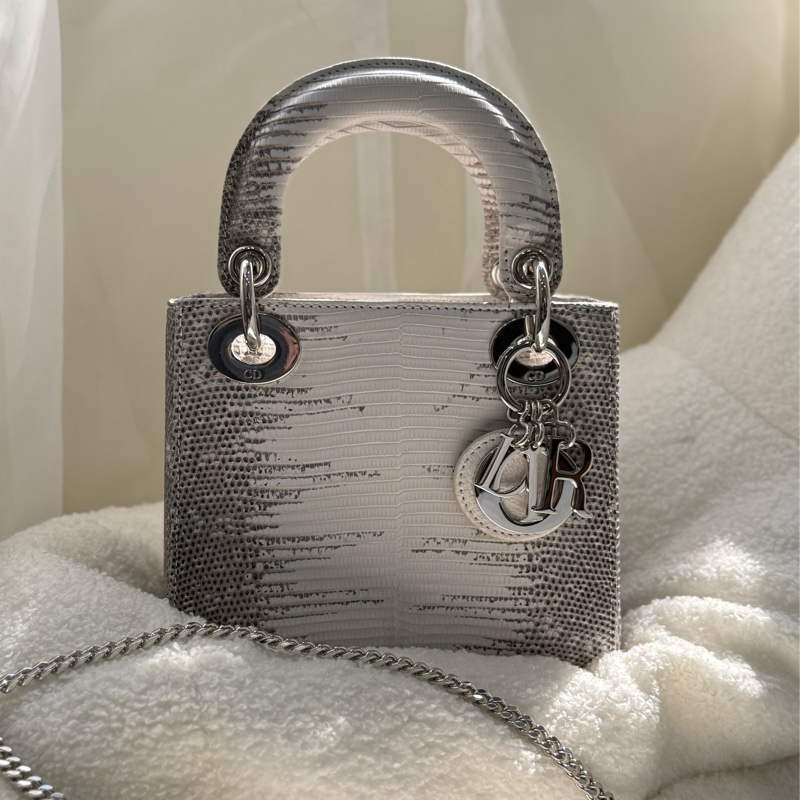 (台灣購證🇹🇼全配)全新 lady Dior 喜馬拉雅原色蜥蜴皮黛妃包 專櫃約五十萬-2