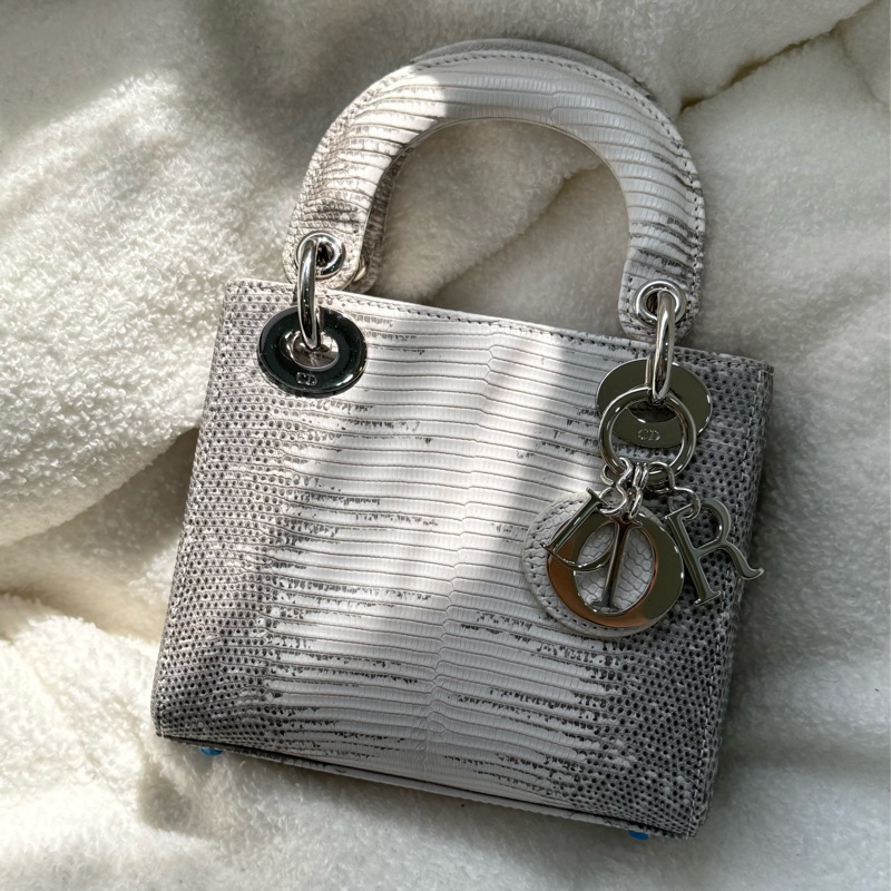 (台灣購證🇹🇼全配)全新 lady Dior 喜馬拉雅原色蜥蜴皮黛妃包 專櫃約五十萬-3