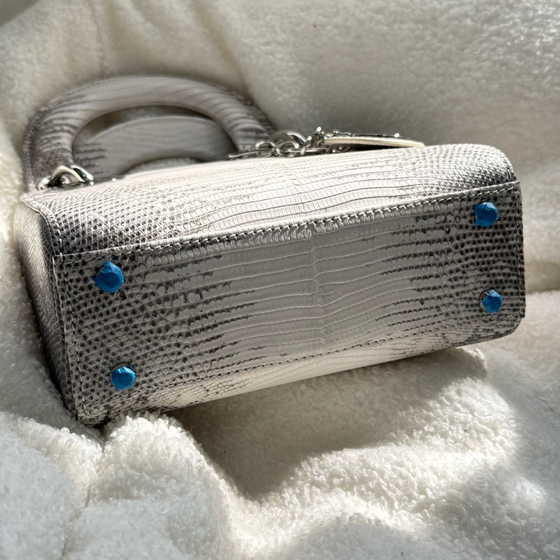 (台灣購證🇹🇼全配)全新 lady Dior 喜馬拉雅原色蜥蜴皮黛妃包 專櫃約五十萬-6