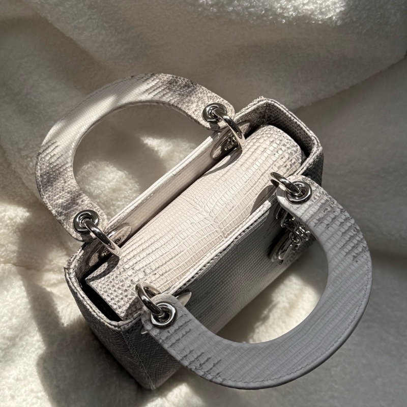 (台灣購證🇹🇼全配)全新 lady Dior 喜馬拉雅原色蜥蜴皮黛妃包 專櫃約五十萬-7