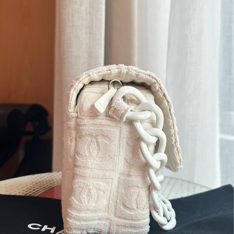 香奈兒 CHANEL 白色粗鍊時髦肩背包 棉布質老香 中古包 罕見膠鍊古董包-1
