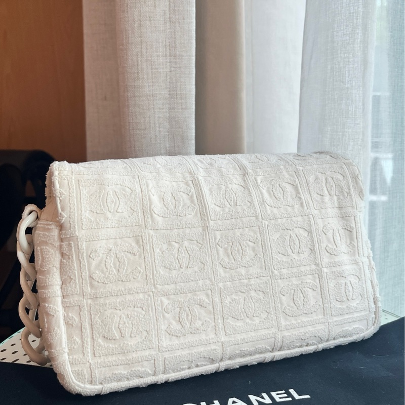 香奈兒 CHANEL 白色粗鍊時髦肩背包 棉布質老香 中古包 罕見膠鍊古董包-6