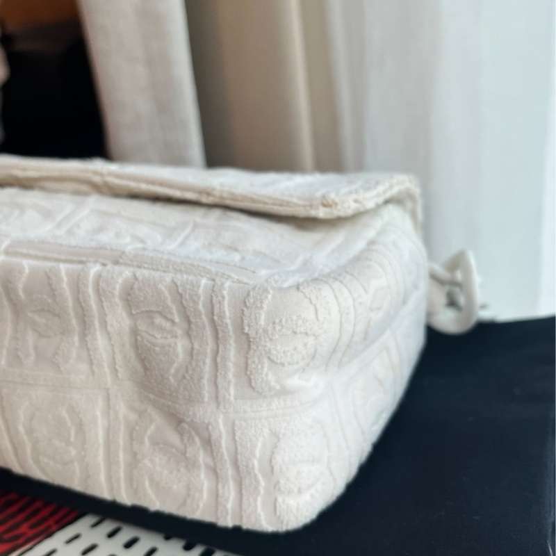 香奈兒 CHANEL 白色粗鍊時髦肩背包 棉布質老香 中古包 罕見膠鍊古董包-7