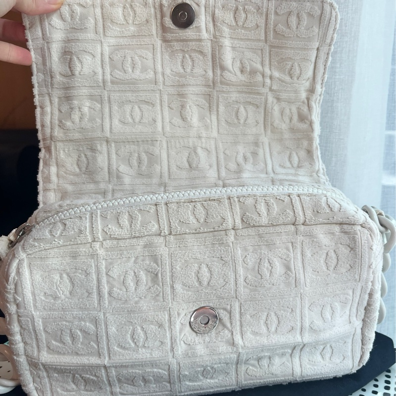 香奈兒 CHANEL 白色粗鍊時髦肩背包 棉布質老香 中古包 罕見膠鍊古董包-12