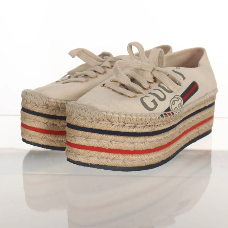GUCCI 新款Gucci標誌松糕帆布鞋 女款 米白色-1