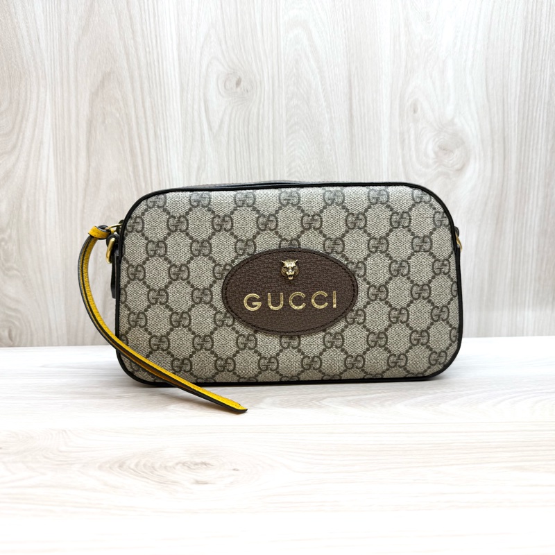 GUCCI老花虎頭綠紅綠背帶側背包 476466-2