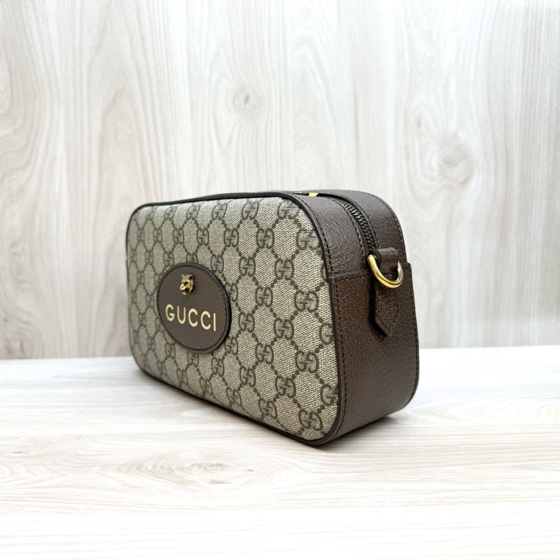 GUCCI老花虎頭綠紅綠背帶側背包 476466-4