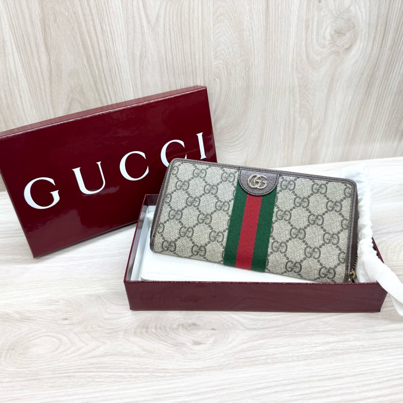 GUCCI原花拚綠紅綠織帶OPHIDAㄇ拉長夾838484-0