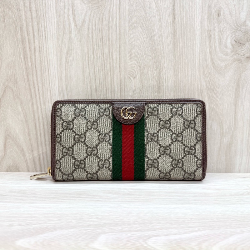 GUCCI原花拚綠紅綠織帶OPHIDAㄇ拉長夾838484-1