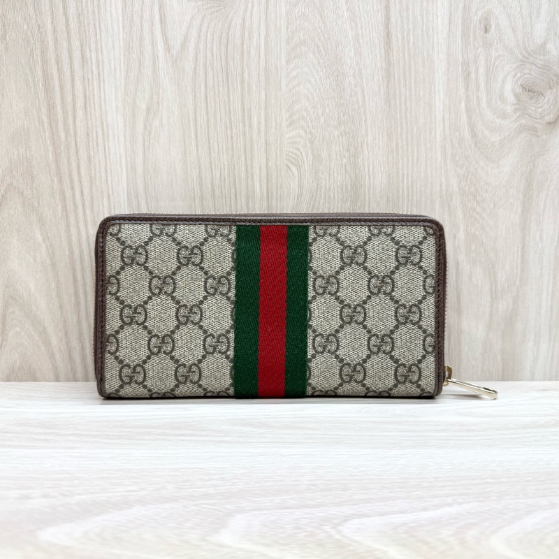 GUCCI原花拚綠紅綠織帶OPHIDAㄇ拉長夾838484-2