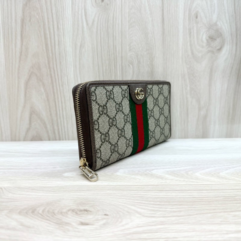 GUCCI原花拚綠紅綠織帶OPHIDAㄇ拉長夾838484-4