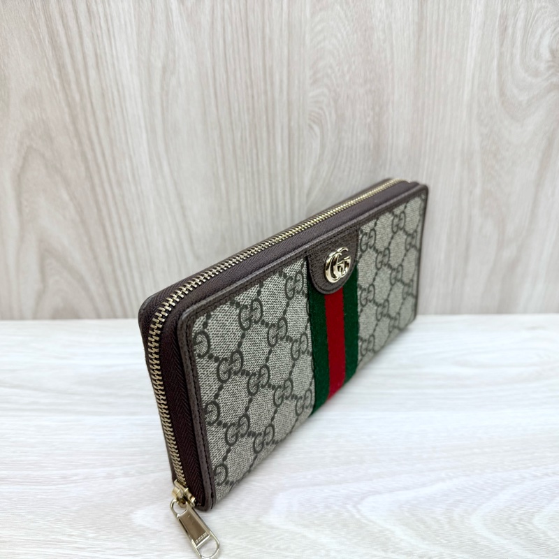 GUCCI原花拚綠紅綠織帶OPHIDAㄇ拉長夾838484-5