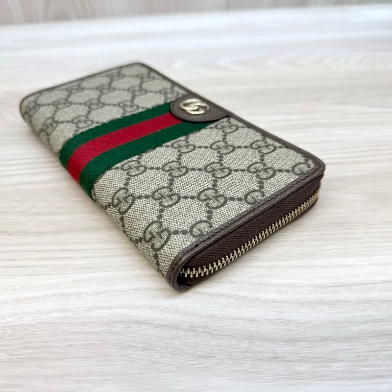 GUCCI原花拚綠紅綠織帶OPHIDAㄇ拉長夾838484-7