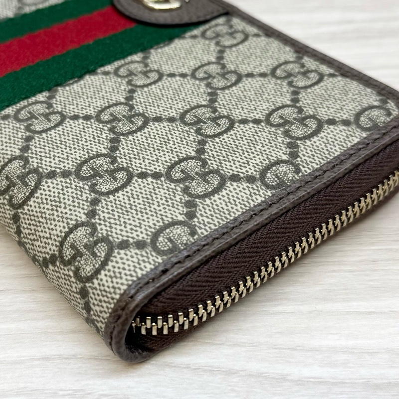 GUCCI原花拚綠紅綠織帶OPHIDAㄇ拉長夾838484-13