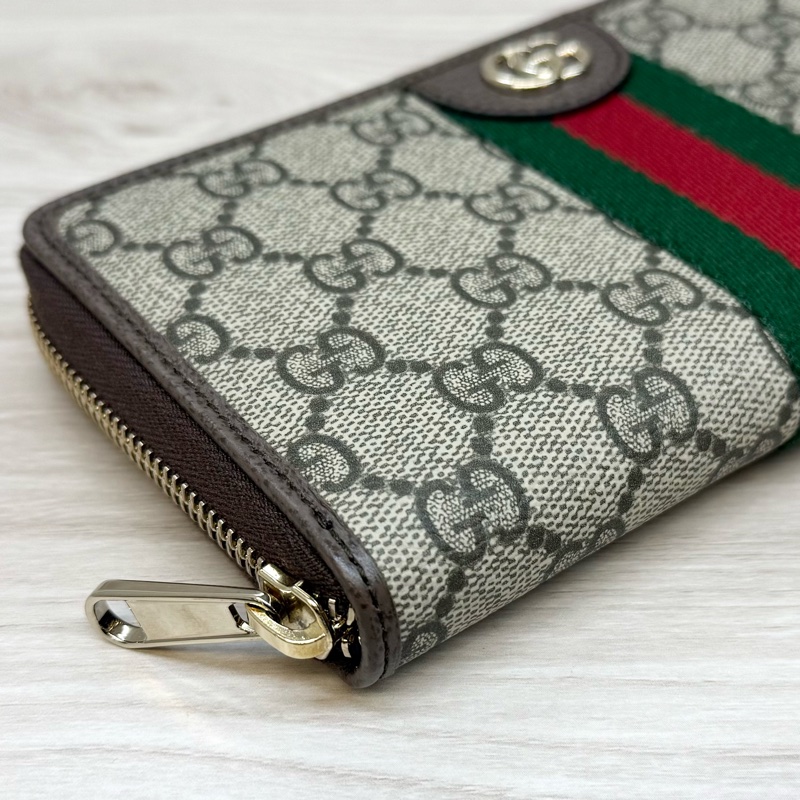 GUCCI原花拚綠紅綠織帶OPHIDAㄇ拉長夾838484-14