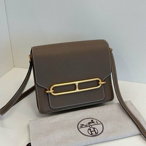 閒置新 Hermes愛馬仕 經典Roulis豬鼻子23 大象灰金扣肩背包