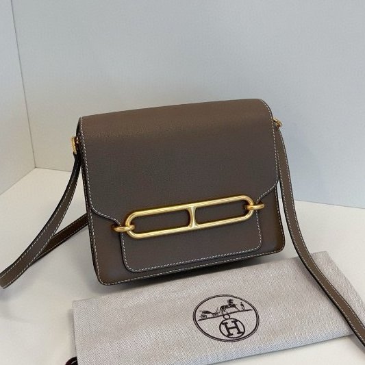 閒置新 Hermes愛馬仕 經典Roulis豬鼻子23 大象灰金扣肩背包-0