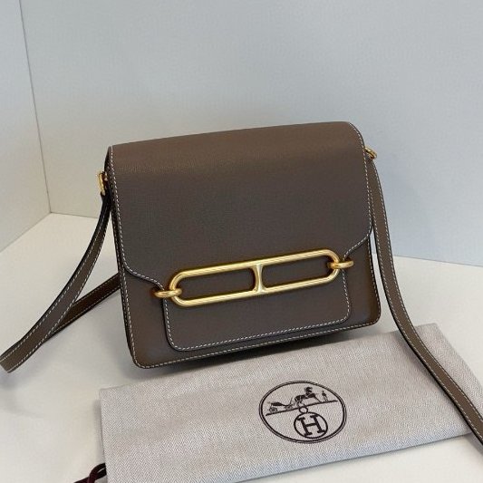 閒置新 Hermes愛馬仕 經典Roulis豬鼻子23 大象灰金扣肩背包-6