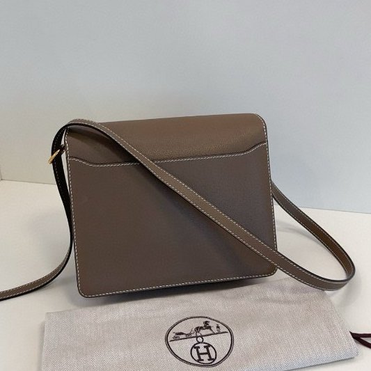 閒置新 Hermes愛馬仕 經典Roulis豬鼻子23 大象灰金扣肩背包-7