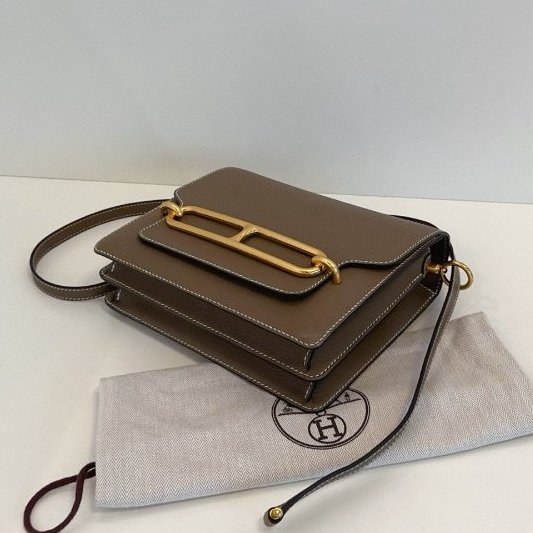 閒置新 Hermes愛馬仕 經典Roulis豬鼻子23 大象灰金扣肩背包-9