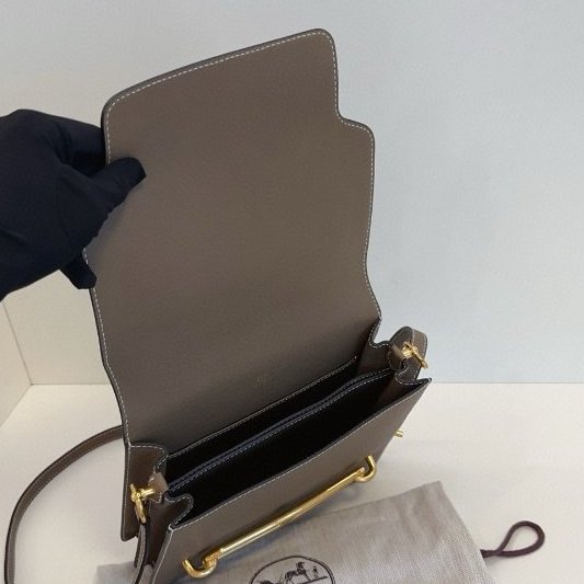 閒置新 Hermes愛馬仕 經典Roulis豬鼻子23 大象灰金扣肩背包-10
