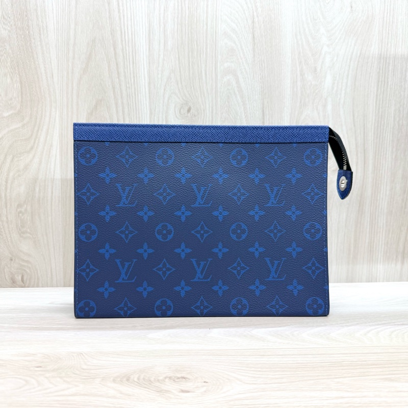 LV海洋藍色牛皮銀鍊Pochette Voyage MM手拿包M30423-0