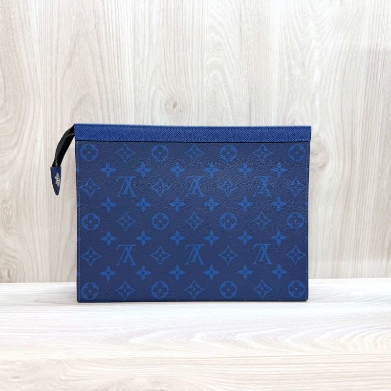 LV海洋藍色牛皮銀鍊Pochette Voyage MM手拿包M30423-1