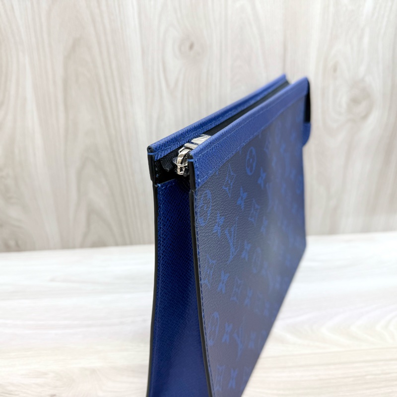 LV海洋藍色牛皮銀鍊Pochette Voyage MM手拿包M30423-5