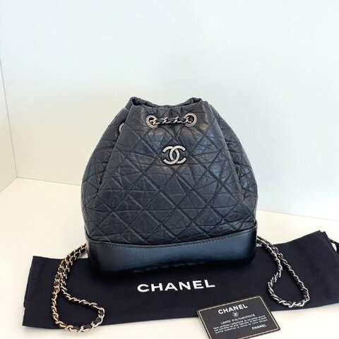 香奈兒/Chanel Gabrielle全黑色流浪小號後背包 經典金銀鴛鴦皮穿鏈條皺褶菱格牛皮