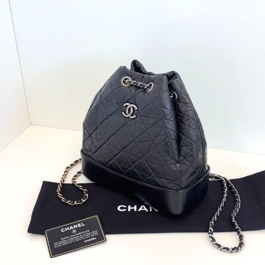 香奈兒/Chanel Gabrielle全黑色流浪小號後背包 經典金銀鴛鴦皮穿鏈條皺褶菱格牛皮-3