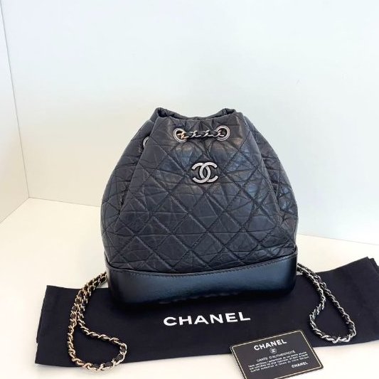 香奈兒/Chanel Gabrielle全黑色流浪小號後背包 經典金銀鴛鴦皮穿鏈條皺褶菱格牛皮-6