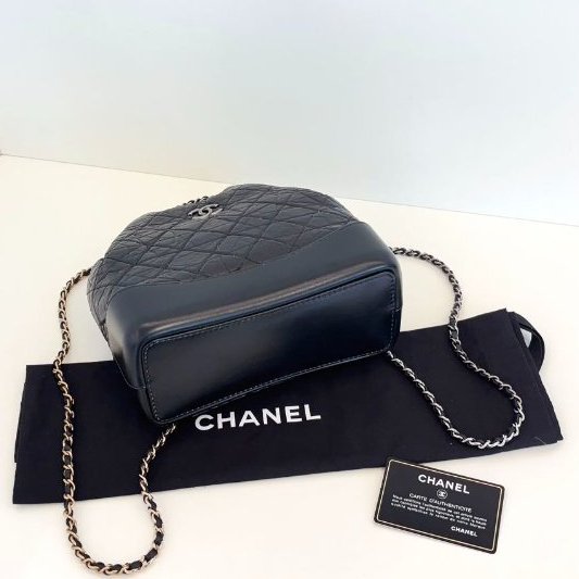 香奈兒/Chanel Gabrielle全黑色流浪小號後背包 經典金銀鴛鴦皮穿鏈條皺褶菱格牛皮-8