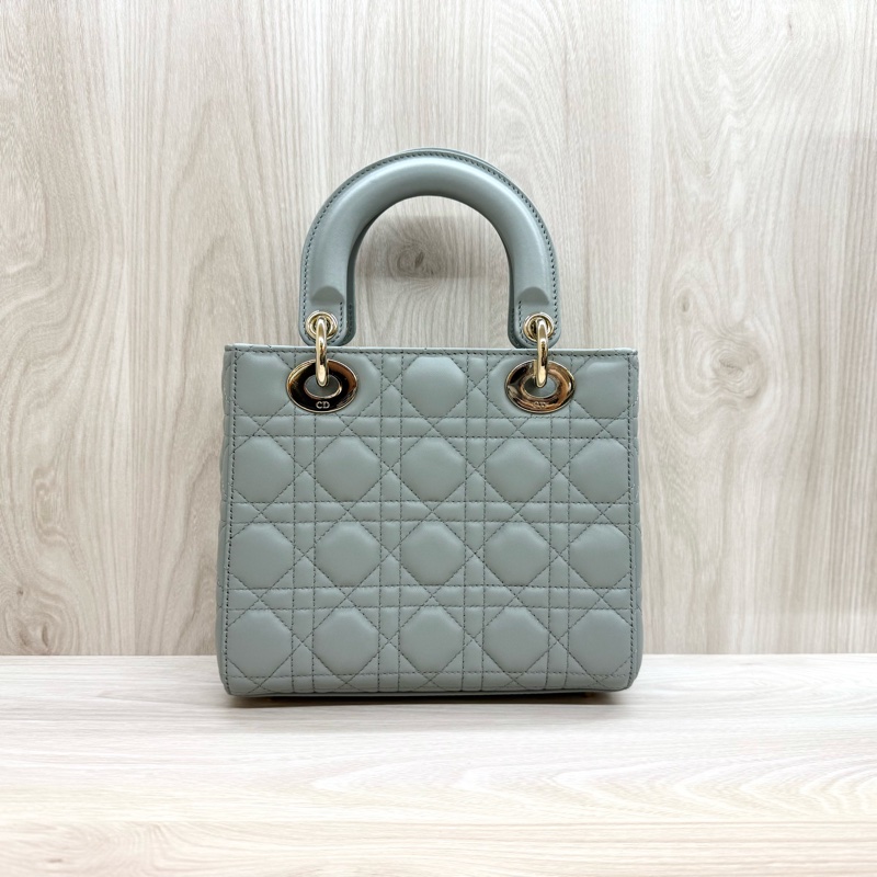 DIOR霧霾藍灰藤格紋小牛皮Lady Dior黛妃包M0538-3