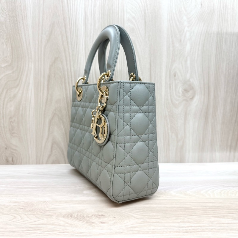 DIOR霧霾藍灰藤格紋小牛皮Lady Dior黛妃包M0538-4