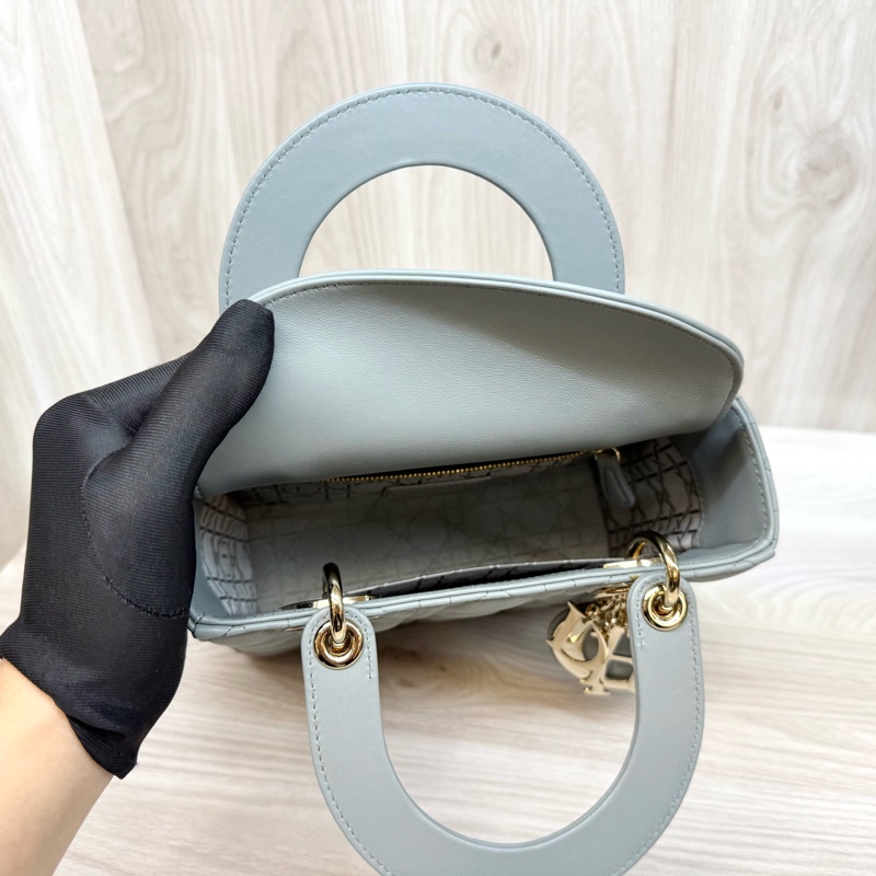 DIOR霧霾藍灰藤格紋小牛皮Lady Dior黛妃包M0538-8