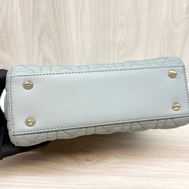 DIOR霧霾藍灰藤格紋小牛皮Lady Dior黛妃包M0538-14